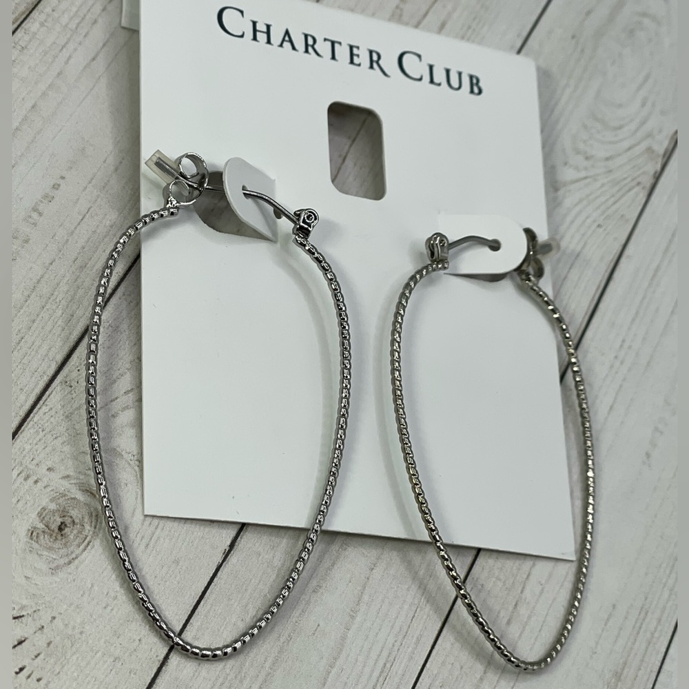 NWT Charter Club Long Silver Hoop Earrings